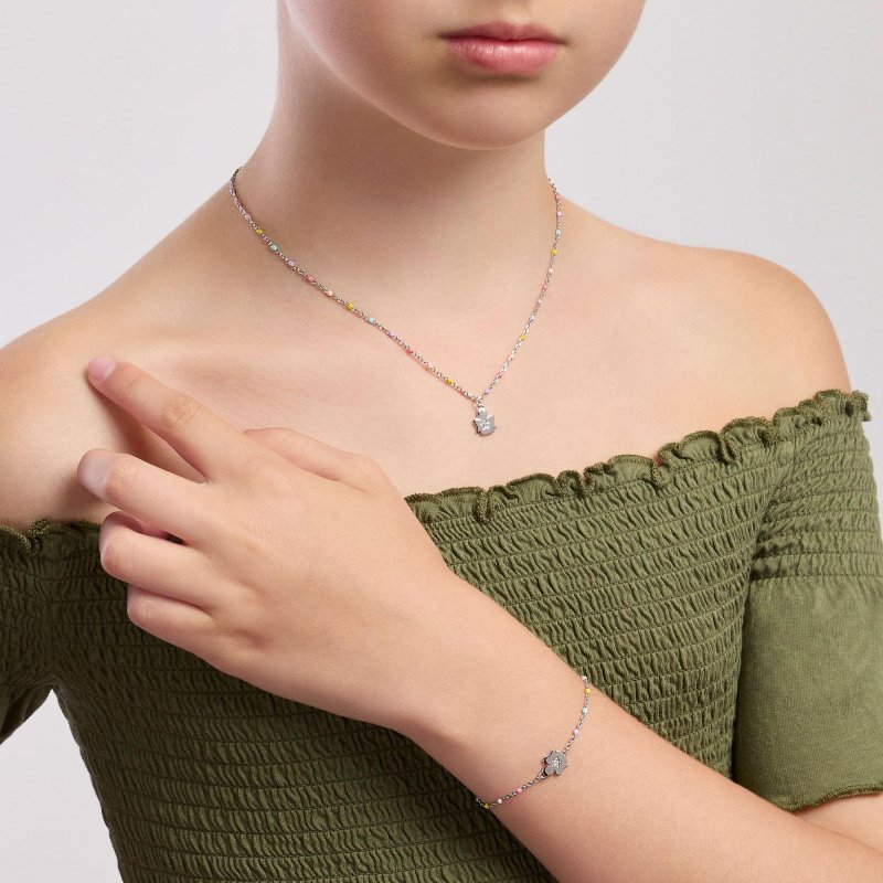 Mabina - Girocollo Da Bambina Con Angioletto - Argento - Smalto
