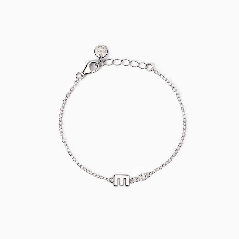 Mabina - Bracciale Neonato Con Lettera E - Argento - Diamante