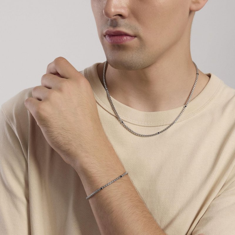 Mabina - Bracciale Uomo Con Zirconi Neri - Argento - Regolabile