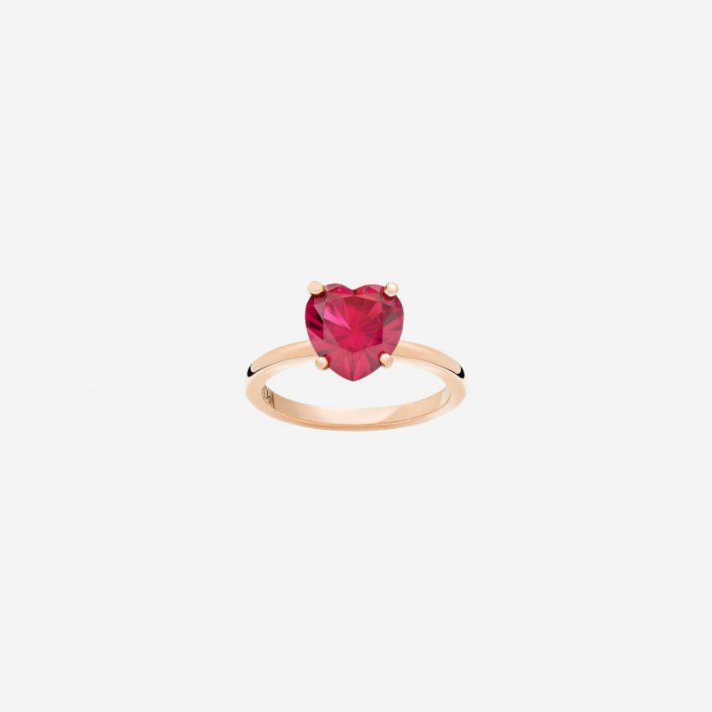 Dodo - Anello Cuore - Oro Rosa - Rubino Sintetico