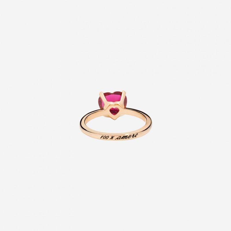 Dodo - Anello Cuore - Oro Rosa - Rubino Sintetico