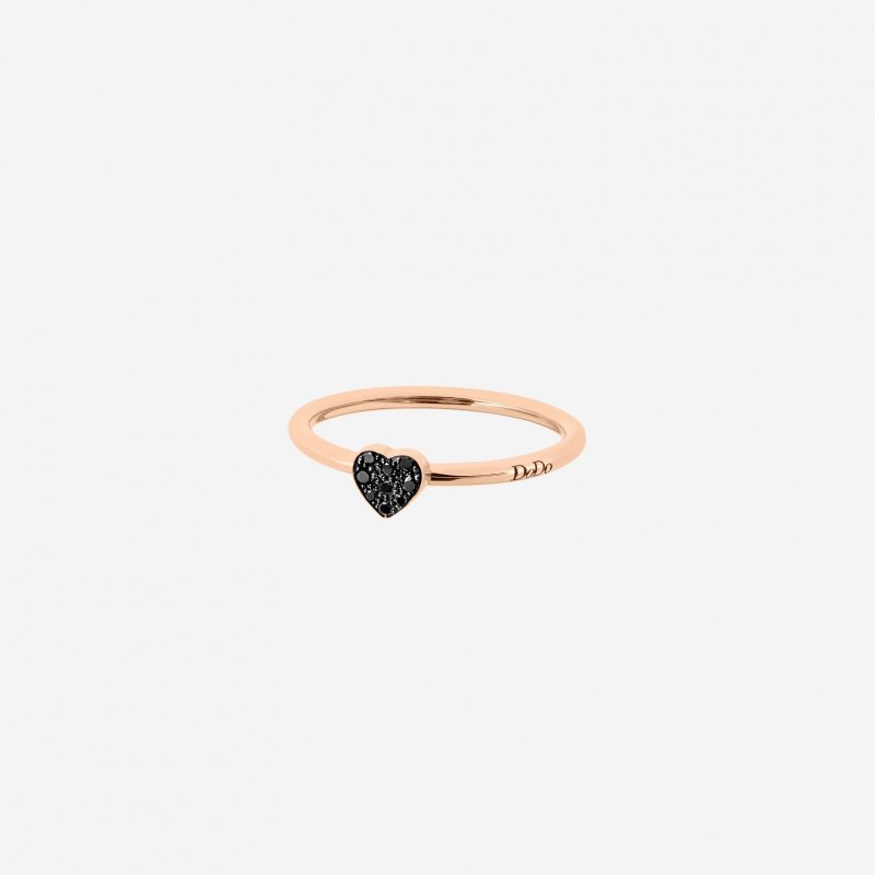 Dodo - Anello Cuore - Oro Rosa - Diamanti Black