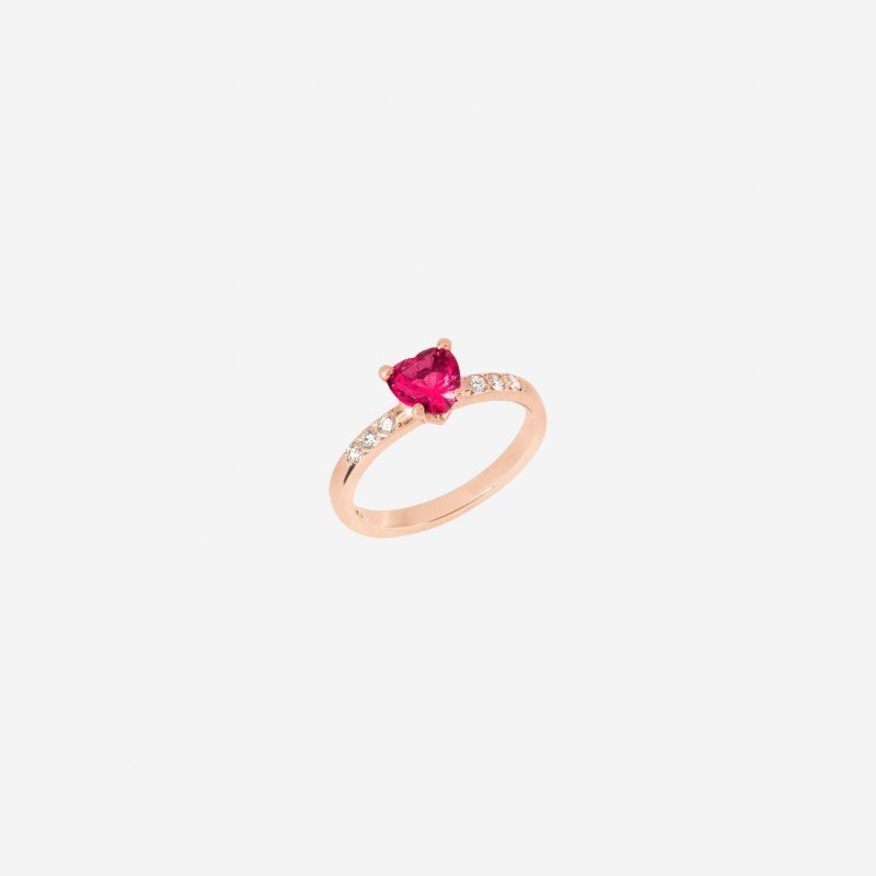 Dodo - Anello Cuore - Oro Rosa - Rubino Sintetico