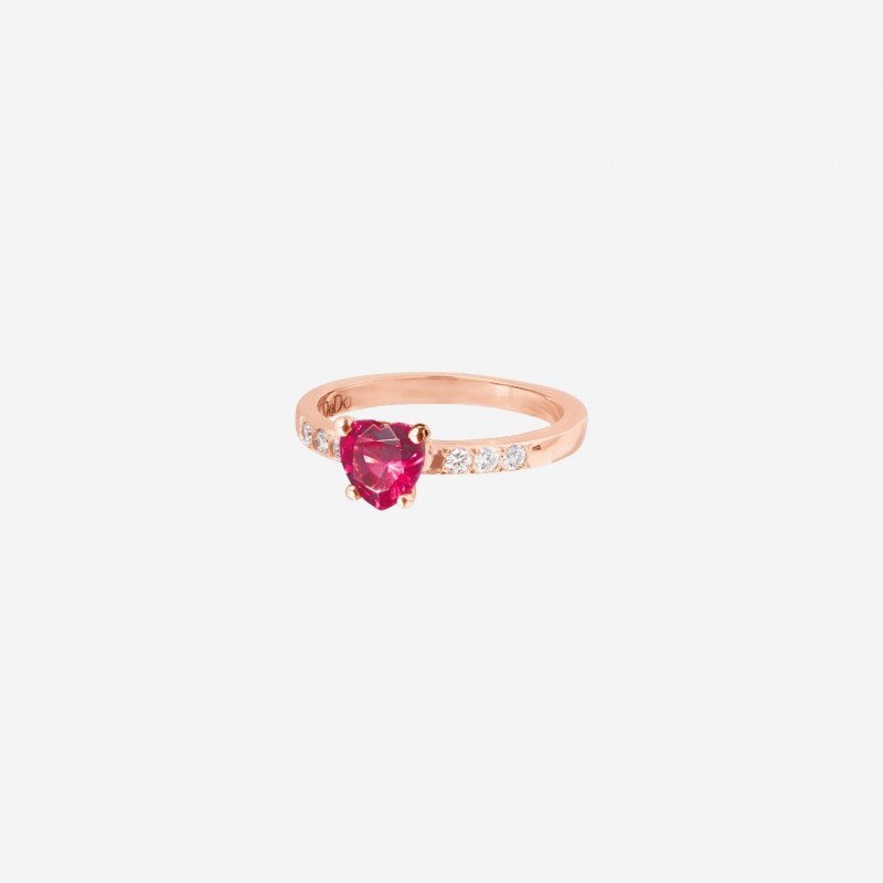 Dodo - Anello Cuore - Oro Rosa - Rubino Sintetico