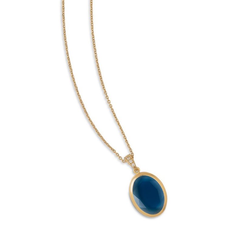 Aquaforte - Collana Caramelle Ovali - Pendente Blu - Oro Giallo