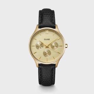 Minuit Multifunction Watch Leather, Black Lizard, Gold Colour