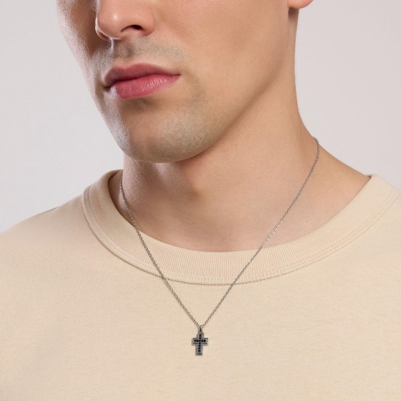 Mabina - Collana Uomo Con Croce Mystical - Argento - Zirconi
