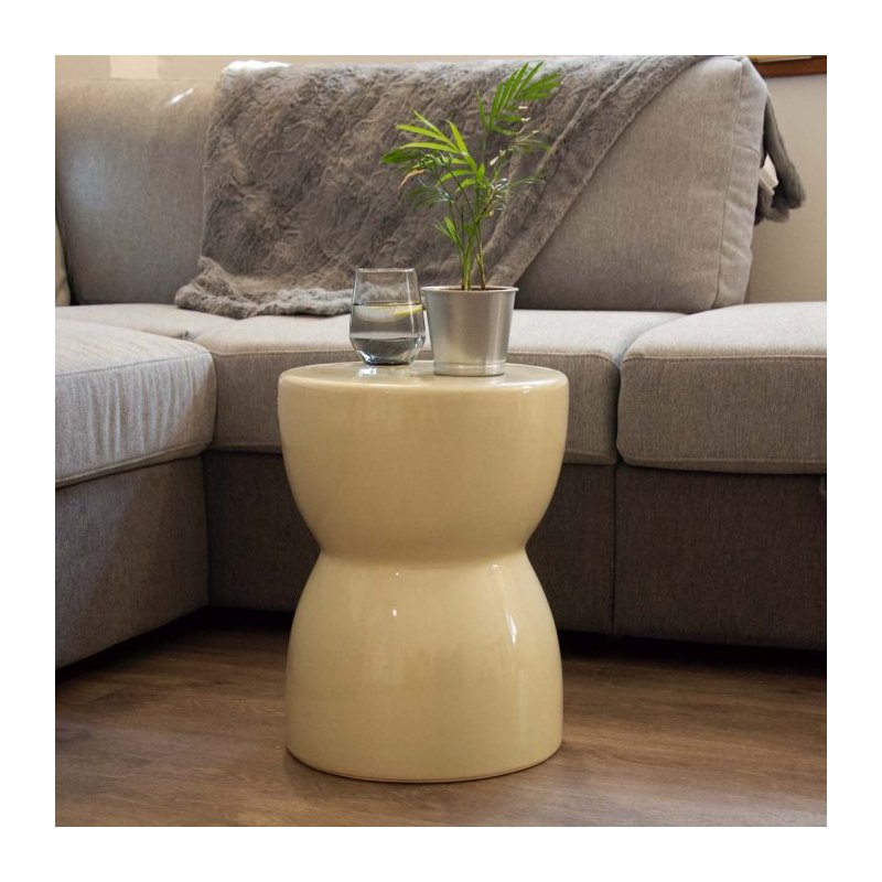 Sgabello In Ceramica Con Finitura Lucida Colore Beige