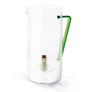 Caraffa In Vetro Borosilicato Con Decoro In Vetro Colorato All'Interno Figura Pupazzo Di Neve