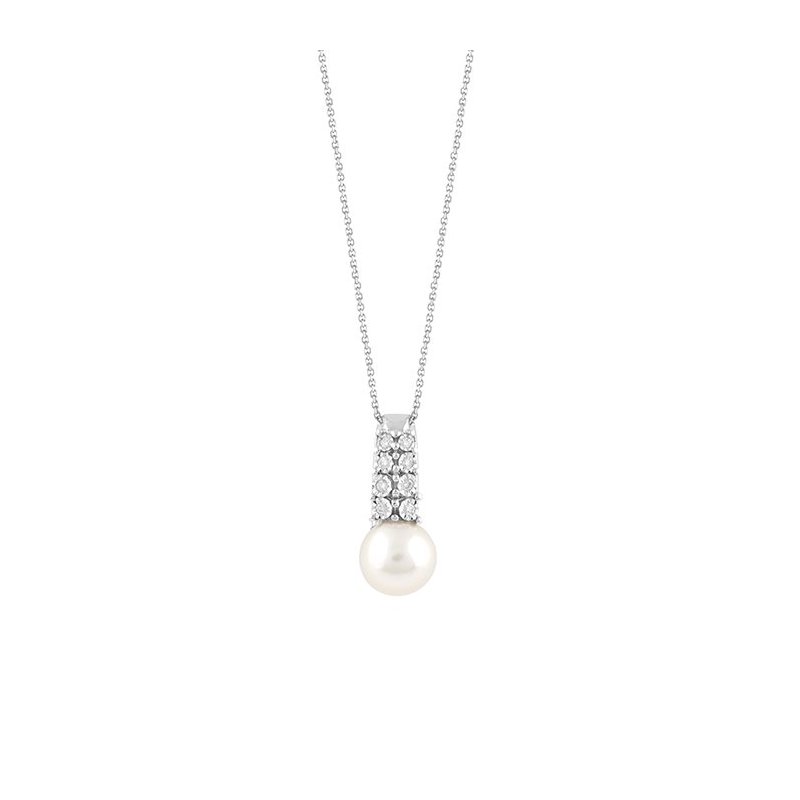 Bliss - Collierino In Oro Bianco - Diamante - Perle