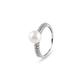 Bliss - Anello In Oro Bianco - Diamante - Perle