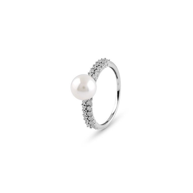 Bliss - Anello In Oro Bianco - Diamante - Perle