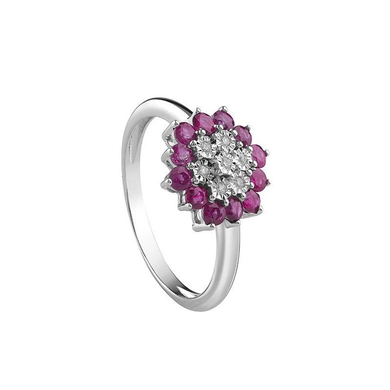 Bliss - Anello In Oro Bianco - Diamante/Rubino