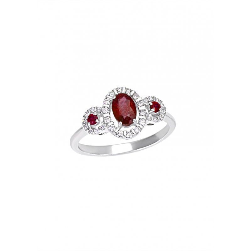 Bliss - Anello In Oro Bianco - Diamante/Rubino