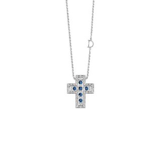Damiani - Collier Croce - Oro Bianco - Diamante/Zaffiro