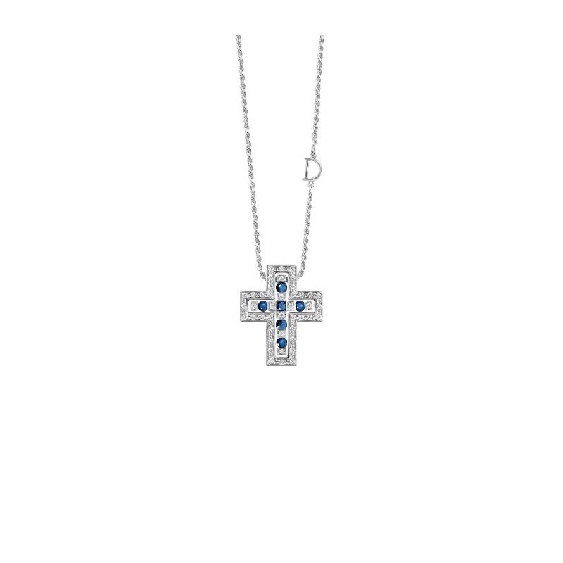 Damiani - Collier Croce - Oro Bianco - Diamante/Zaffiro