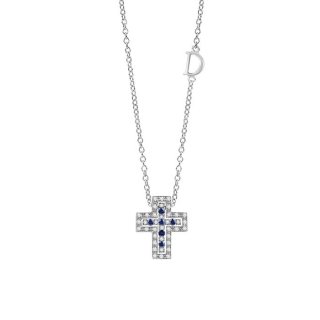 Damiani - Collana Croce - Oro Bianco - Diamante/Zaffiro