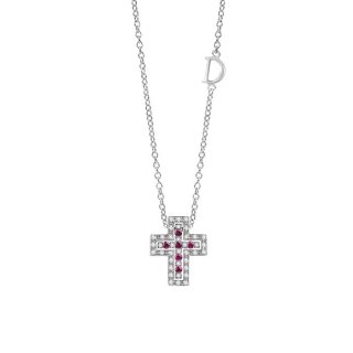 Damiani - Collana Croce - Oro Bianco - Diamante/Rubino