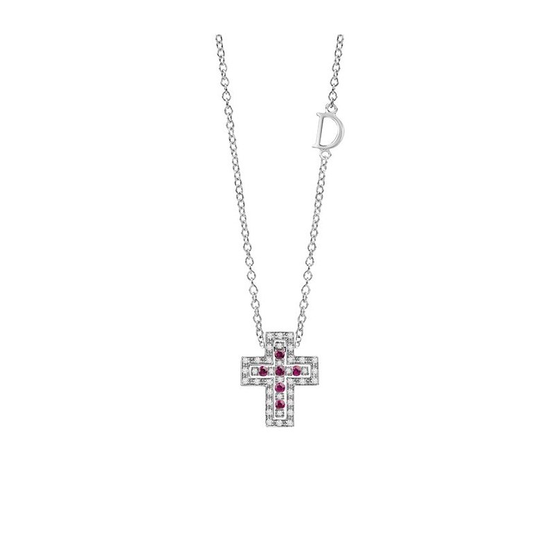 Damiani - Collana Croce - Oro Bianco - Diamante/Rubino