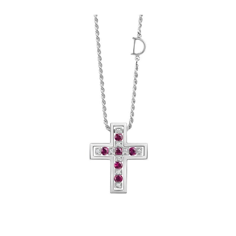 Damiani - Collier Croce - Oro Bianco - Diamante Rubino