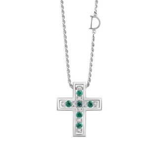 Damiani - Collier Croce - Oro Bianco - Diamante/Smeraldo
