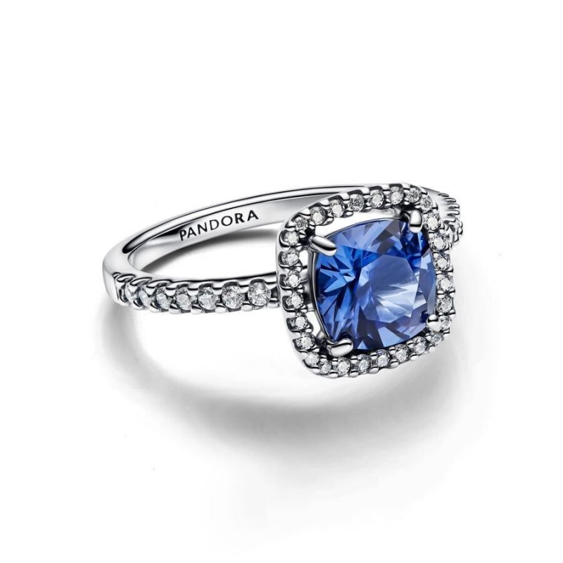 Anello Punto Luce Quadrato Blu Grande