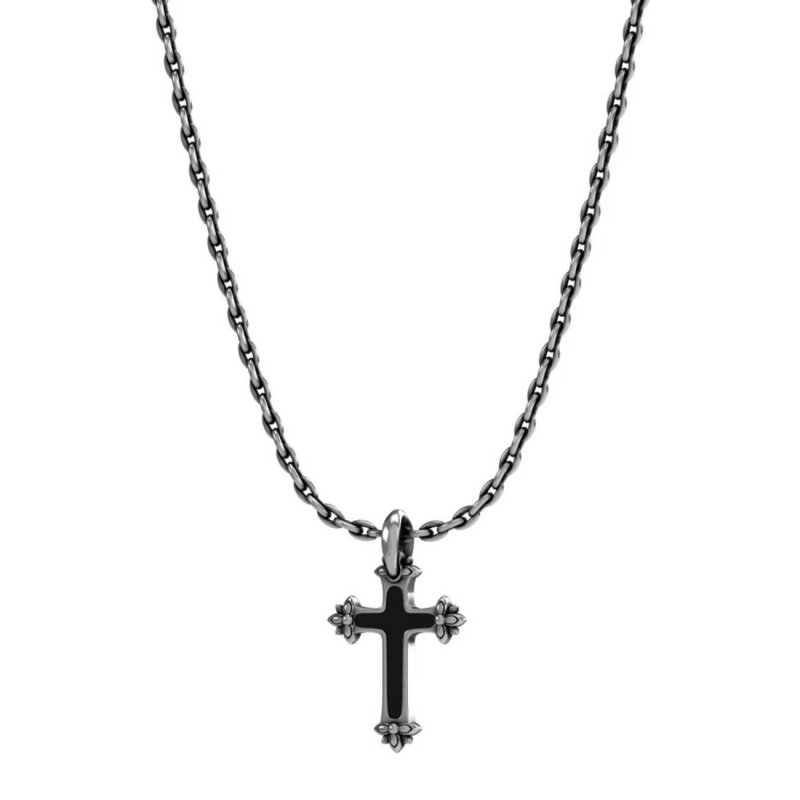 Collana Uomo John Richmond Croce Smalto Nero Bronzo Argentato Jrpp06Bw