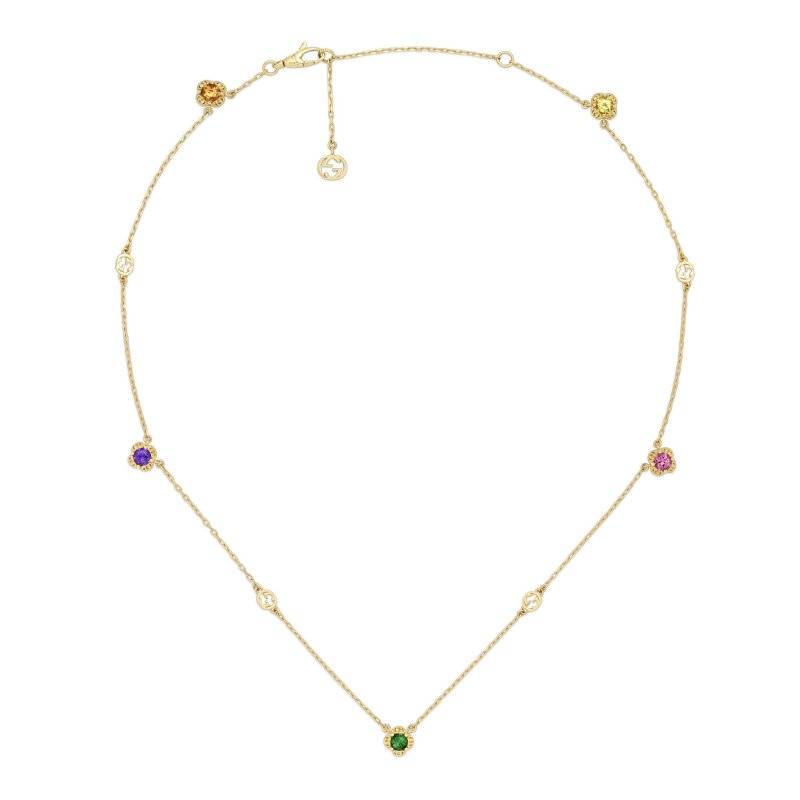 Collana con motivo Interlocking G in oro giallo 18kt e ametiste, tormaline, citrino e berillo