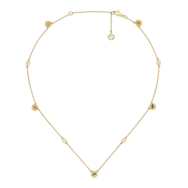 Collana con motivo Interlocking G in oro giallo 18kt e ametiste, tormaline, citrino e berillo