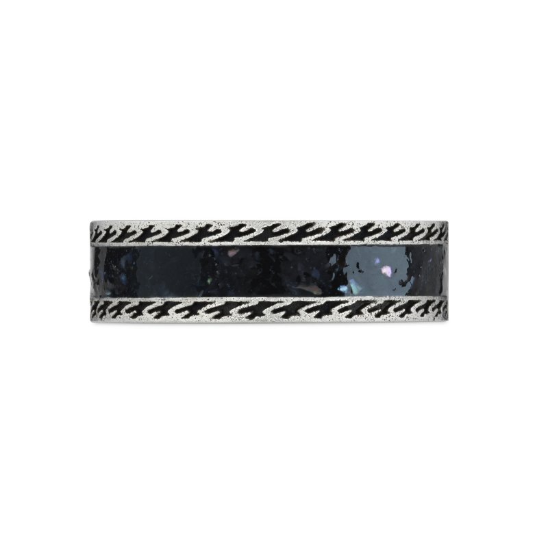 Anello in argento 925 e smalto nero con dettaglio G intrecciata