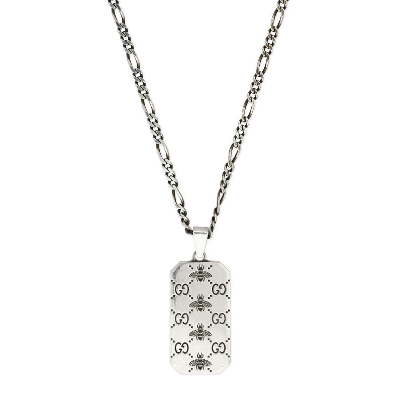 Collana con piastrina in argento 925 con motivo ape e Doppia G