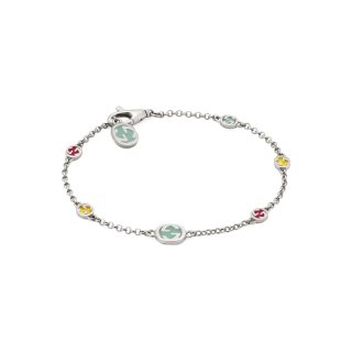 Bracciale in argento 925 con dettagli Interlocking G e smalto colorato