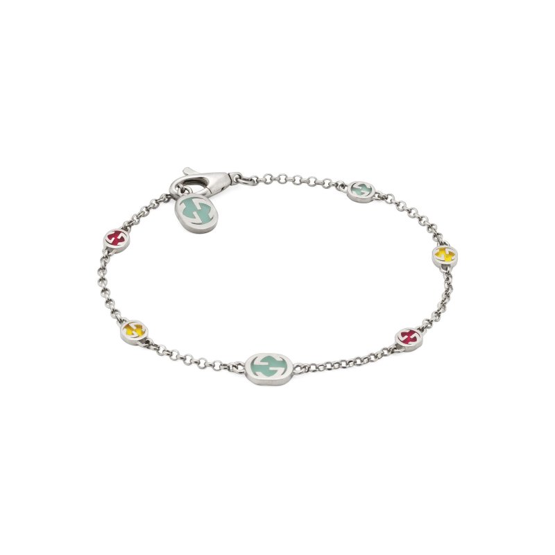 Bracciale in argento 925 con dettagli Interlocking G e smalto colorato