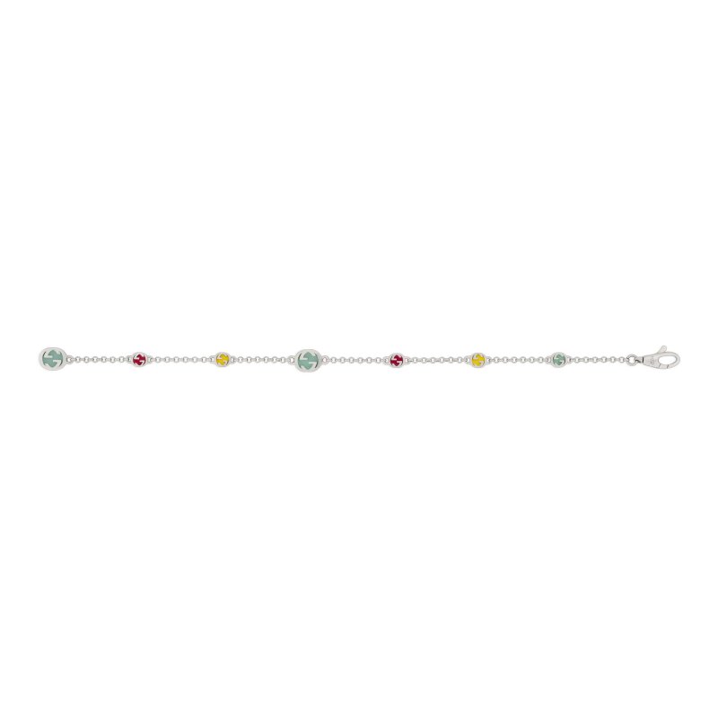 Bracciale in argento 925 con dettagli Interlocking G e smalto colorato