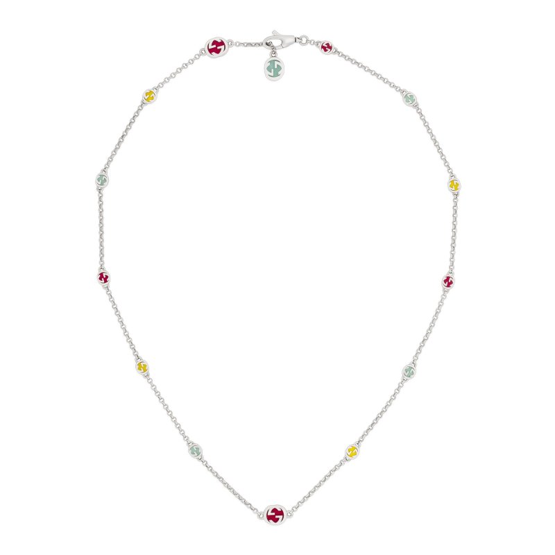 Collana in argento 925 con dettagli Interlocking G e smalto colorato