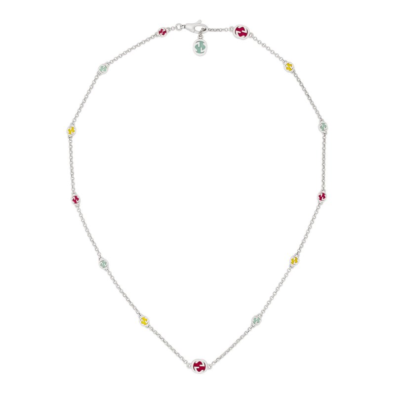 Collana in argento 925 con dettagli Interlocking G e smalto colorato