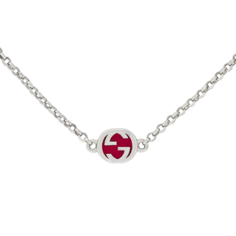 Collana in argento 925 con dettagli Interlocking G e smalto colorato