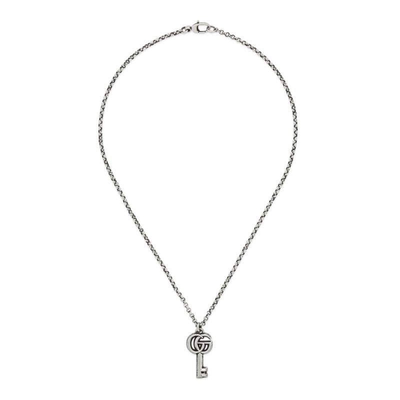 Collana in argento 925 invecchiato con chiave e dettagli Doppia G