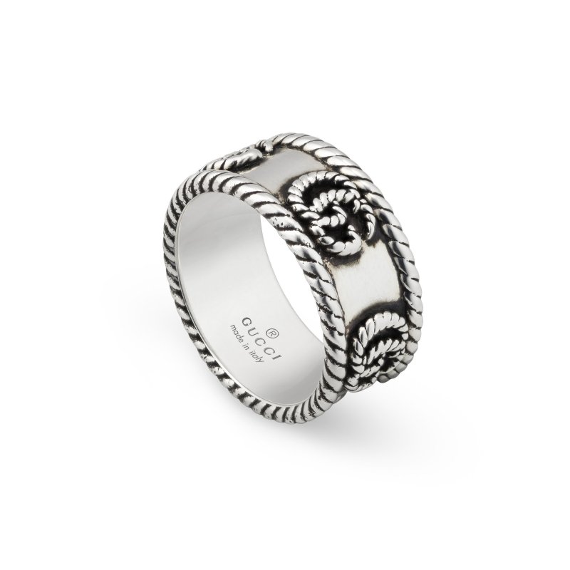 Anello in argento 925 invecchiato con dettaglio Doppia G