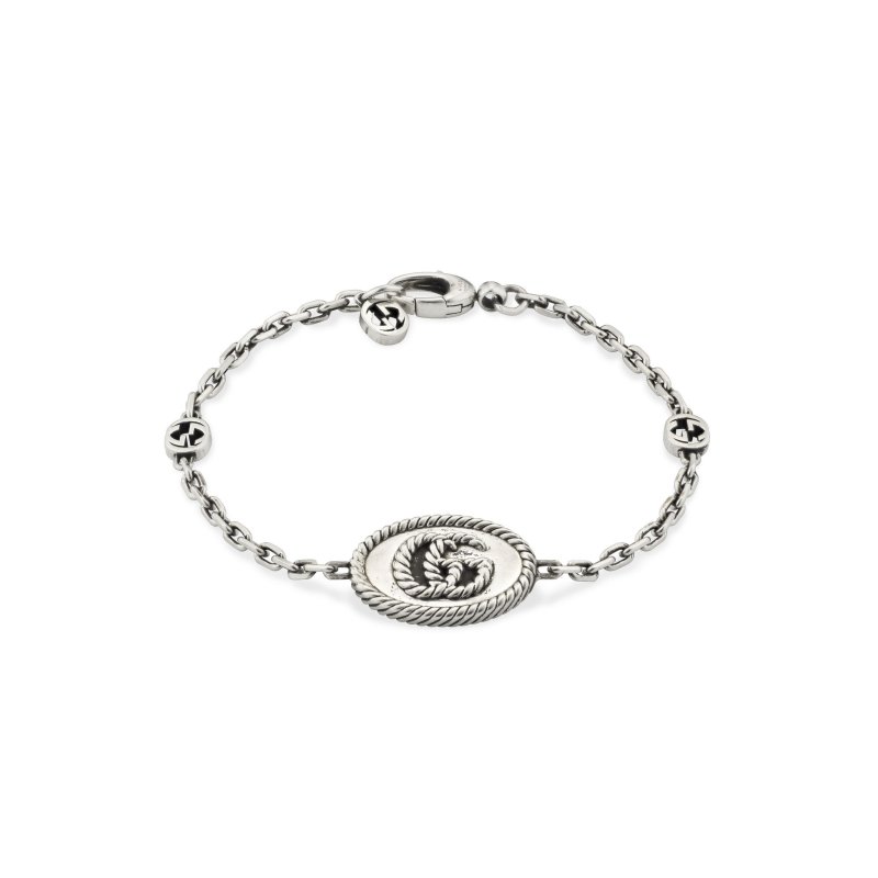 Bracciale in argento 925 invecchiato con dettaglio Doppia G