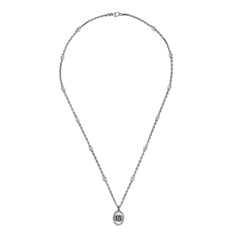 Collana in argento 925 invecchiato con pendente Doppia G