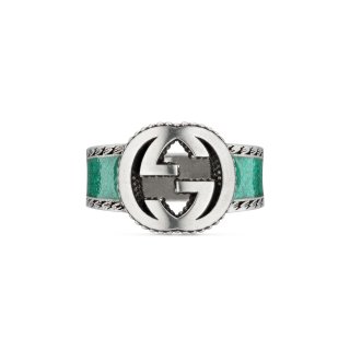 Anello con motivo G intrecciata in argento 925 e smalto turchese