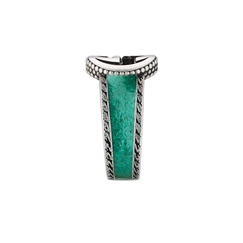 Anello con motivo G intrecciata in argento 925 e smalto turchese