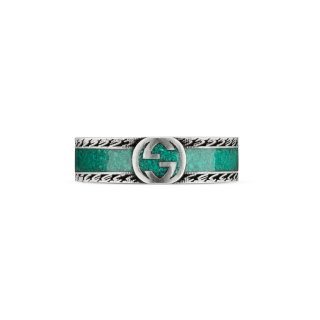 Anello con motivo G intrecciata in argento 925 e smalto turchese