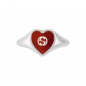 Anello con motivo a cuore e dettaglio Doppia G in argento 925 e smalto rosso