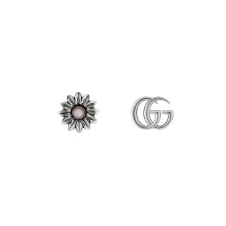 Orecchini con Doppia G e motivo floreale in argento 925 e madreperla rosa