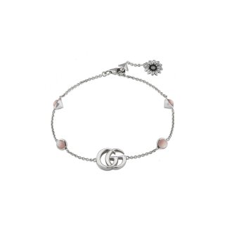 Bracciale con Doppia G e motivo floreale in argento 925 e madreperla rosa