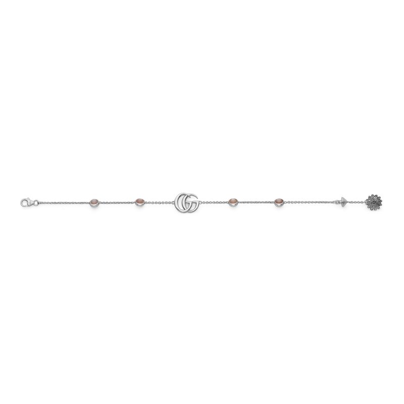 Bracciale con Doppia G e motivo floreale in argento 925 e madreperla rosa