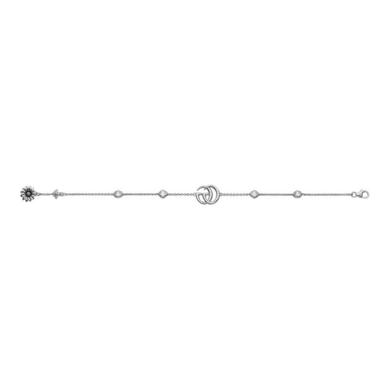 Bracciale con Doppia G e motivo floreale in argento 925 e madreperla rosa