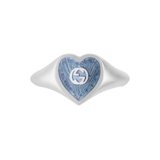 Anello con motivo a cuore e dettaglio GG in argento 925 e smalto azzurro